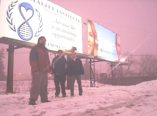 Immortality Institute indefinite life extension billboard with awesome purple sky